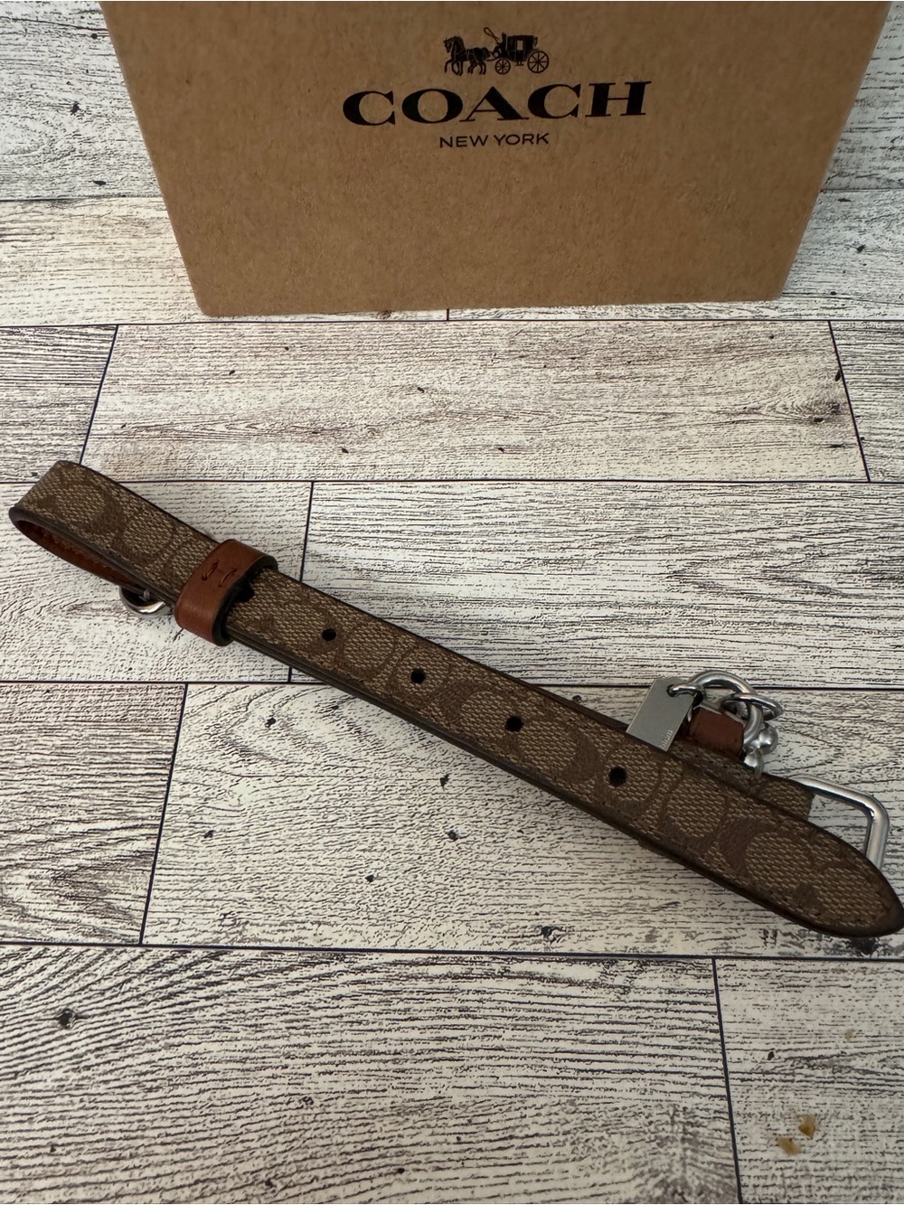 COACH Brown Signature Canvas Leather Dog Collar with Charms - Picture 3 of 5